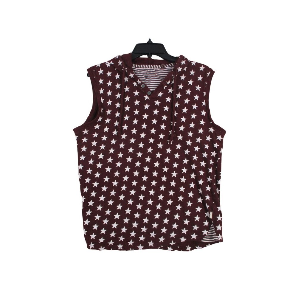 American Republic Sleeveless Hoodie Maroon With White‎ Star Print Size M